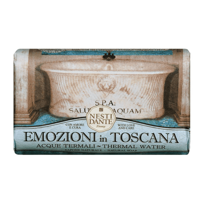 Primary Image of Emozioni in Toscana Thermal Water Bar Soap, blue paper wrapped bar soap