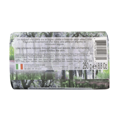 Atlernate Image of Emozioni in Toscana Enchanting Forest Bar Soap, purple and green paper wrapped bar soap