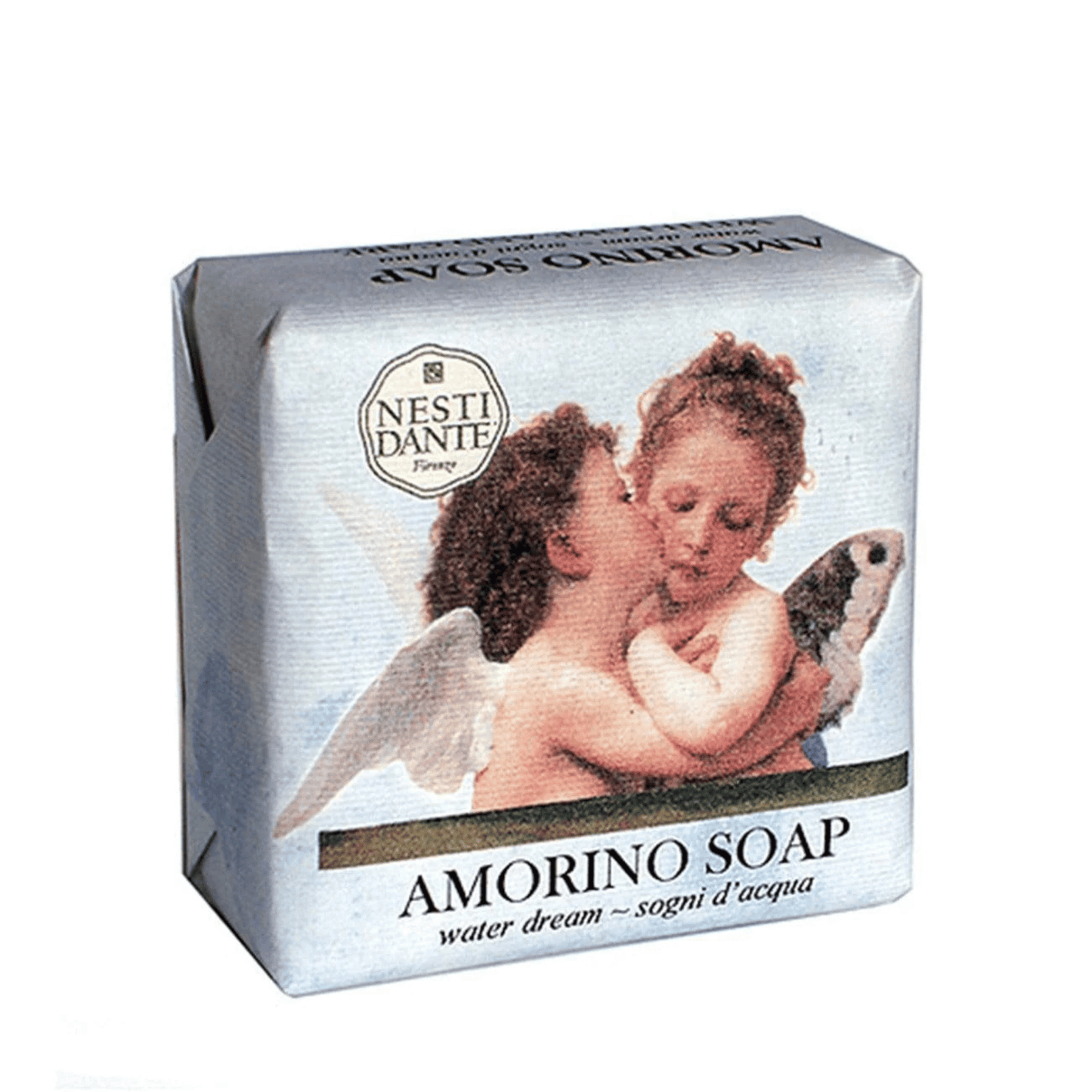 Primary Image of Amorino Water Dream Bar Soap, blue wrapped bar soap with angel