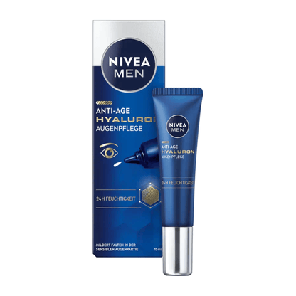 Primary Image of Men Anti-Age Hyaluron Eye Cream, dark blue box and tube