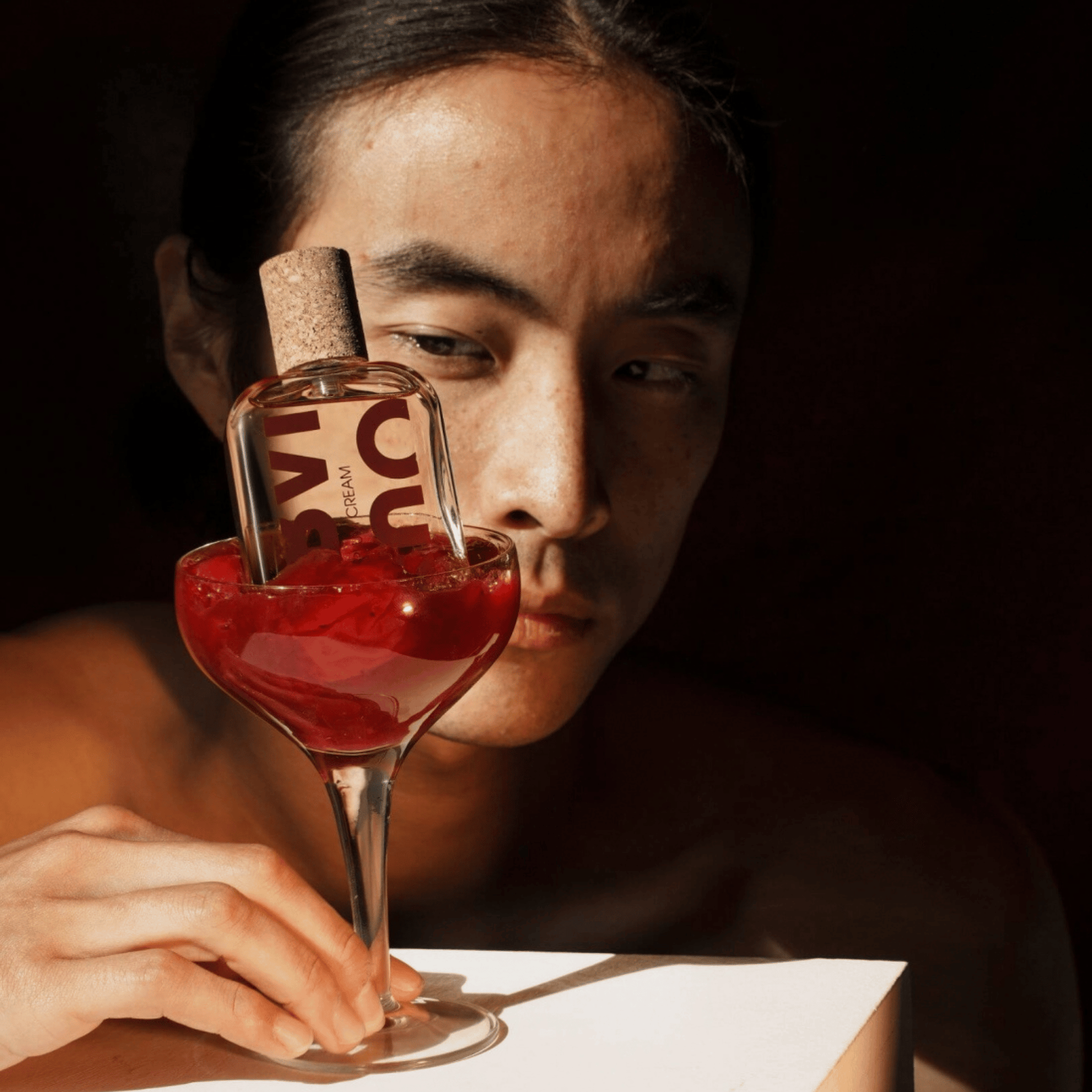 Alternate Image of Plum Cream Kakigori EDP, clear perfume bottle with cork cap and model