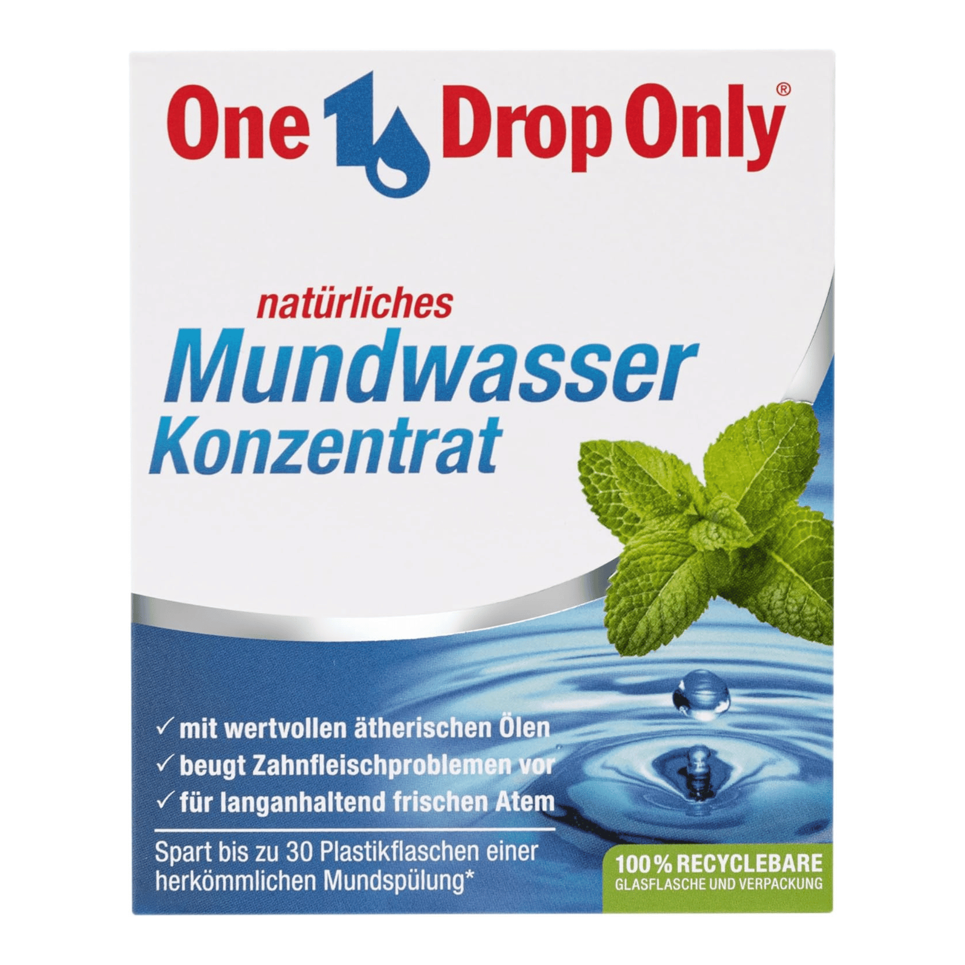 Primary Image of One Drop Only Mouthwash Concentrate, mouthwash box with German writing