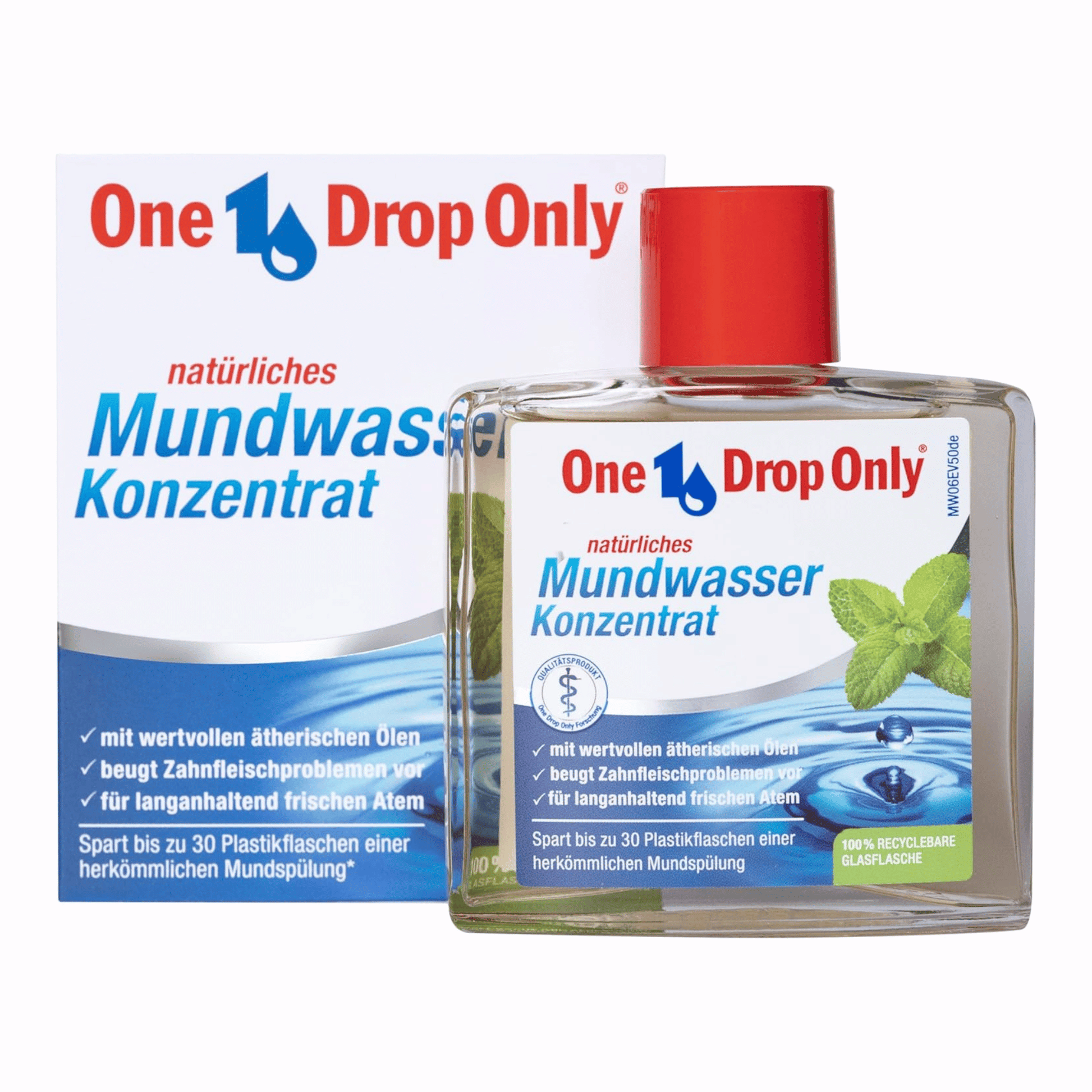 Alternate Image of One Drop Only Mouthwash Concentrate, mouthwash bottle and box with German writing