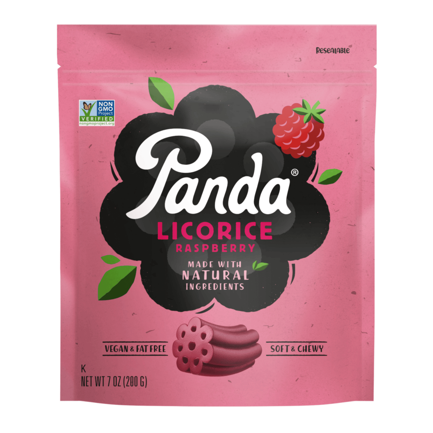 Primary Image of Raspberry Licorice Pieces, pink candy bag