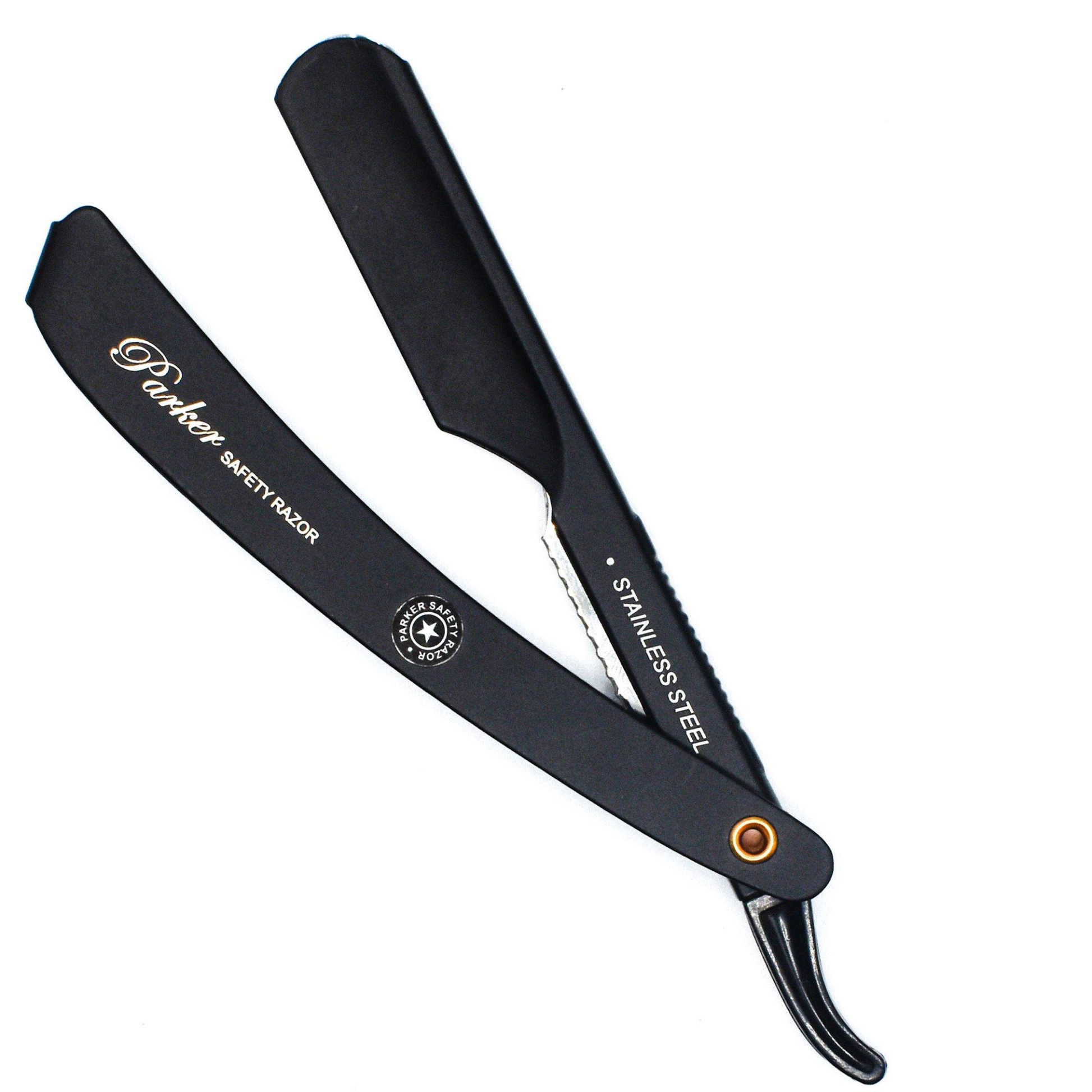 alternate image of parker stainless steel black adjustable barber razor 