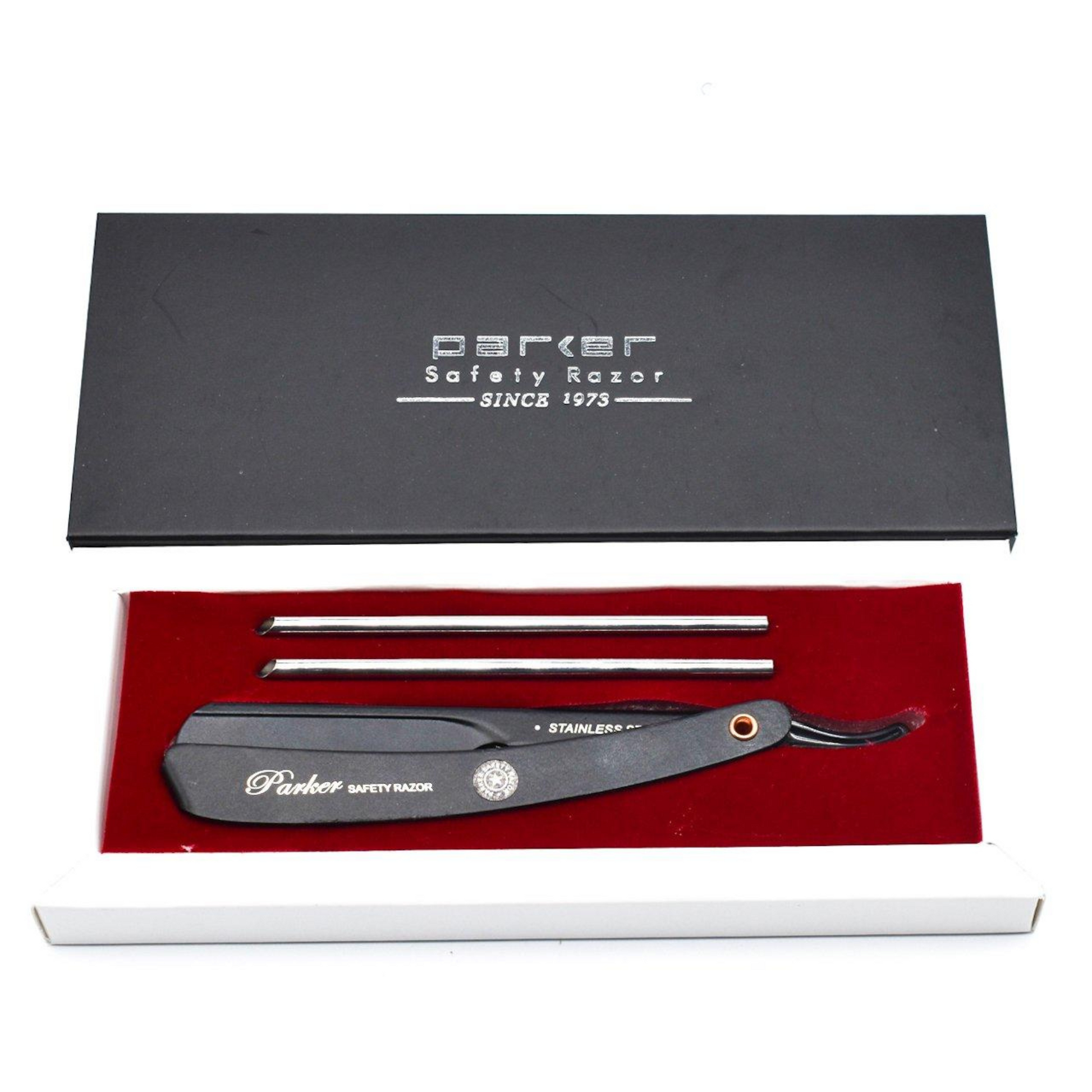 alternate image of parker stainless steel black adjustable barber razor 