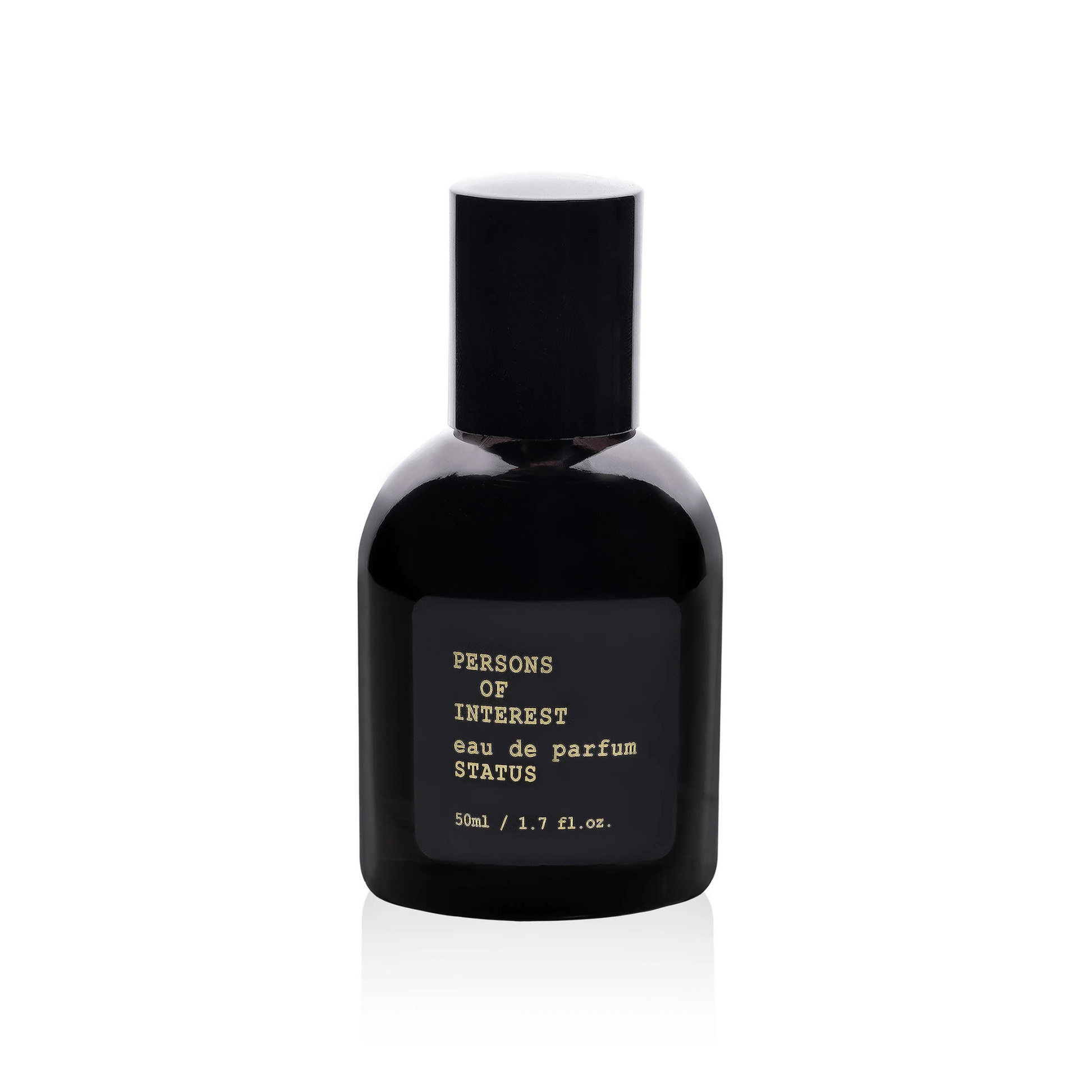 Primary Image of Status EDP, black perfume bottle with gold text