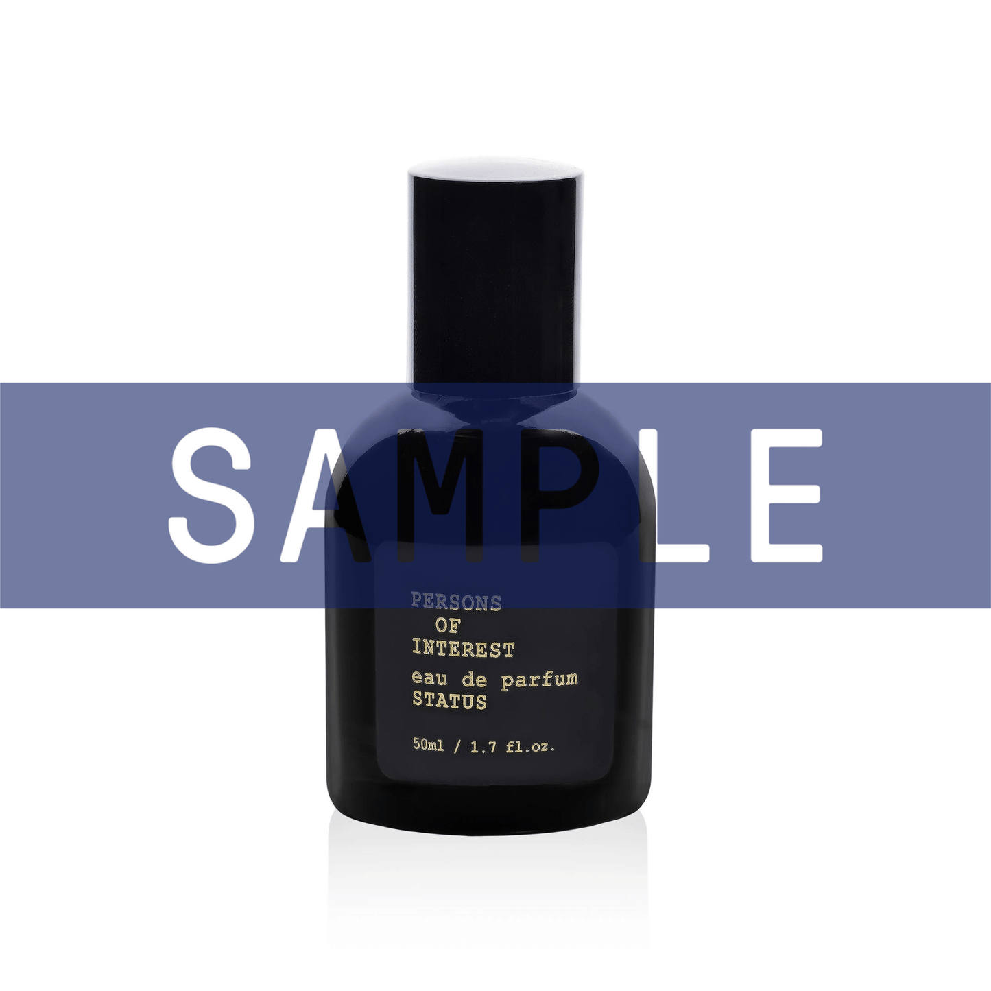 Primary Image of Sample - Status EDP, black perfume bottle with gold text with sample written over