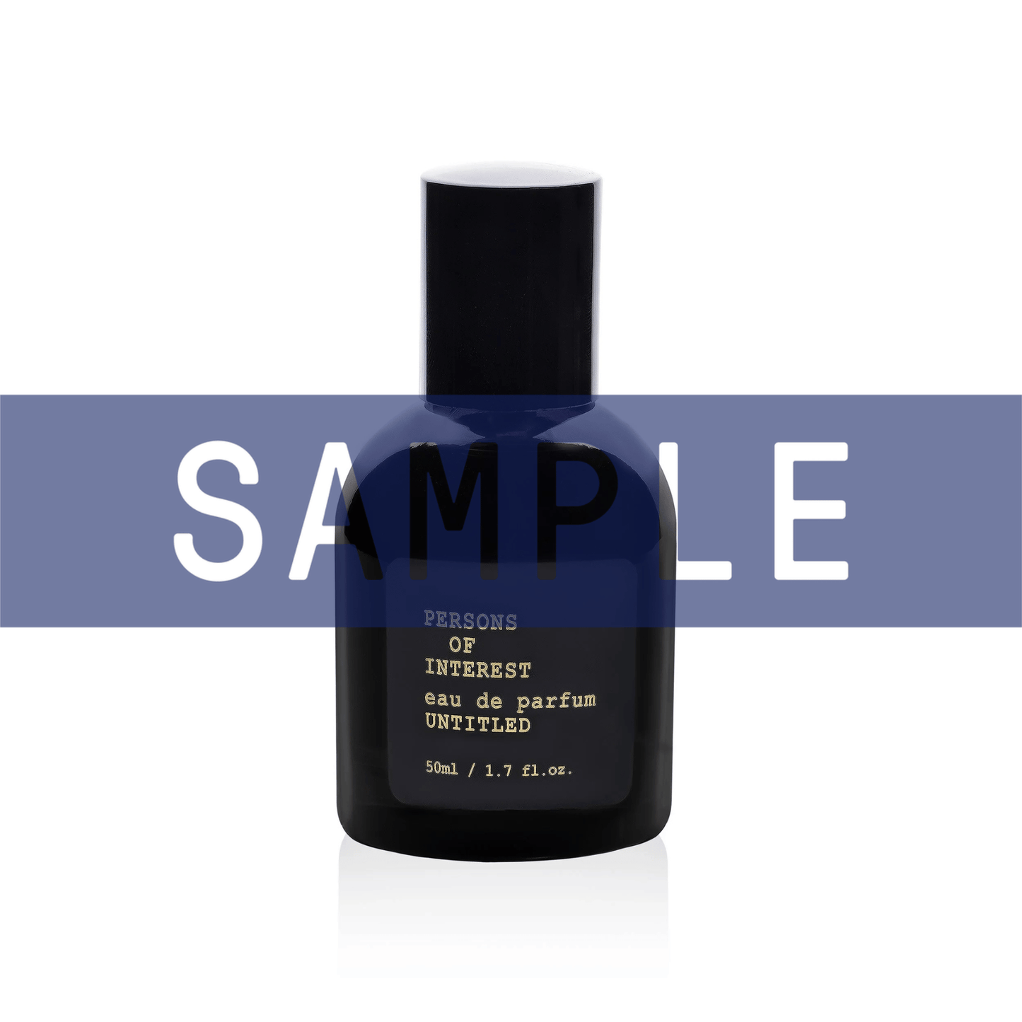 Primary Image of Sample - Untitled Eau de Parfum, black perfume bottle with gold text with sample written over