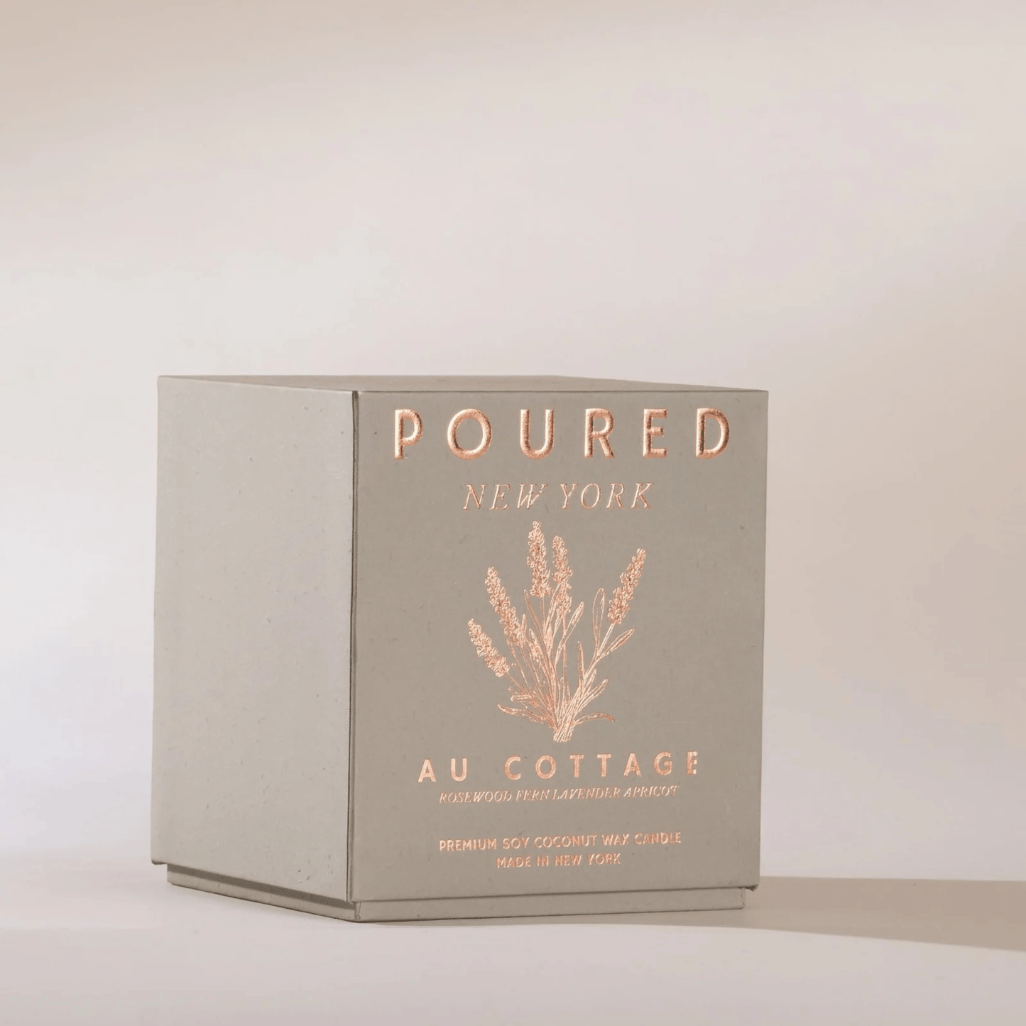 Alternate Image of Au Cottage Candle, gray paper box with copper writing