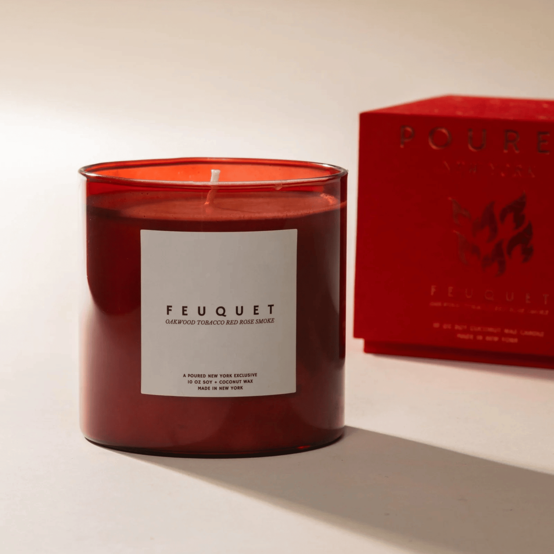 Alternate Image of Feuquet Candle, red glass vessel with white label