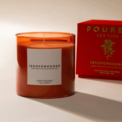 Alternate Image of Indopomodoro Candle, red glass vessel with white label and box