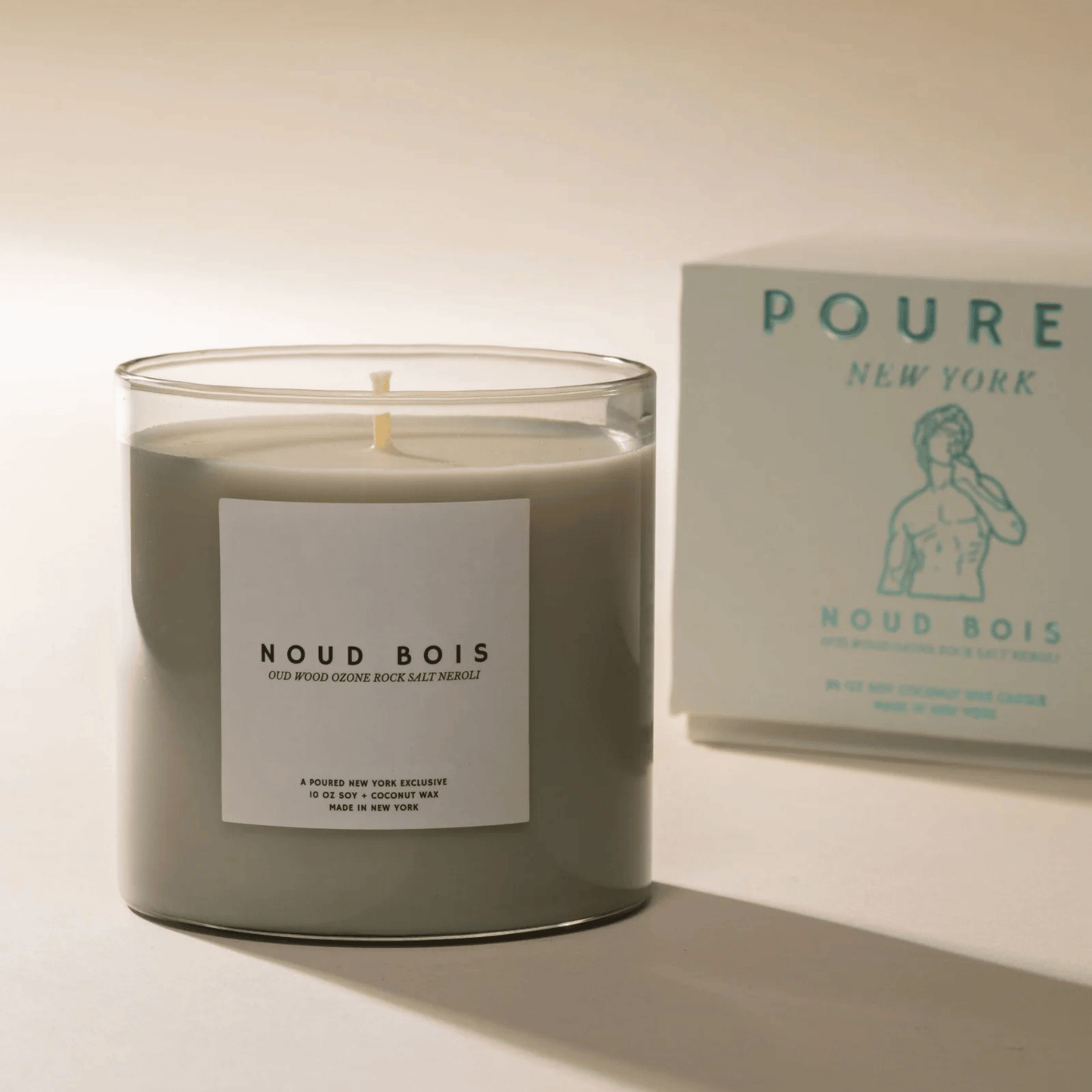 Alternate Image of Noud Bois Candle, gray glass vessel with white label and box