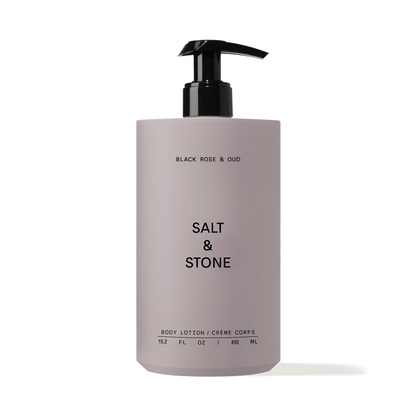 Primary Image of Black Rose and Oud Body Lotion, round lotion bottle with pump