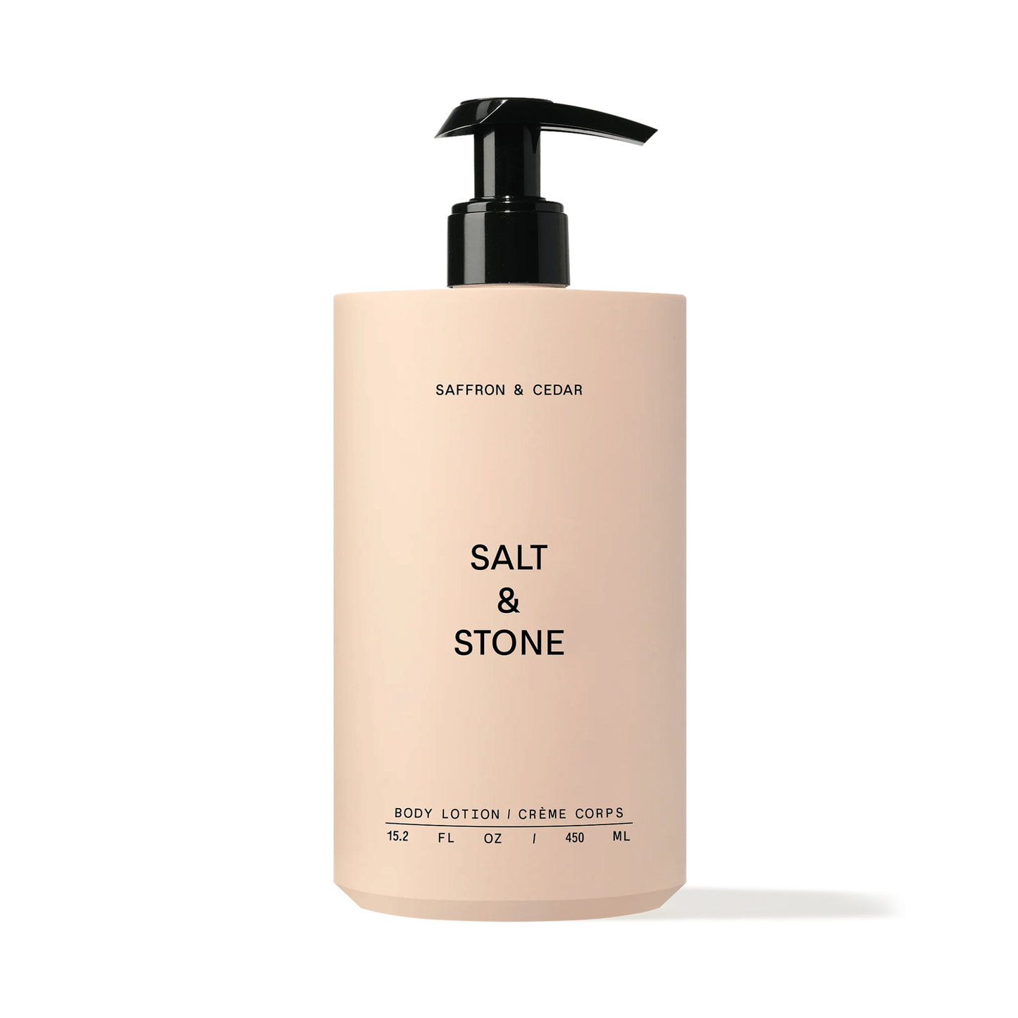 Primary Image of Saffron and Cedar Body Lotion, round lotion bottle with pump