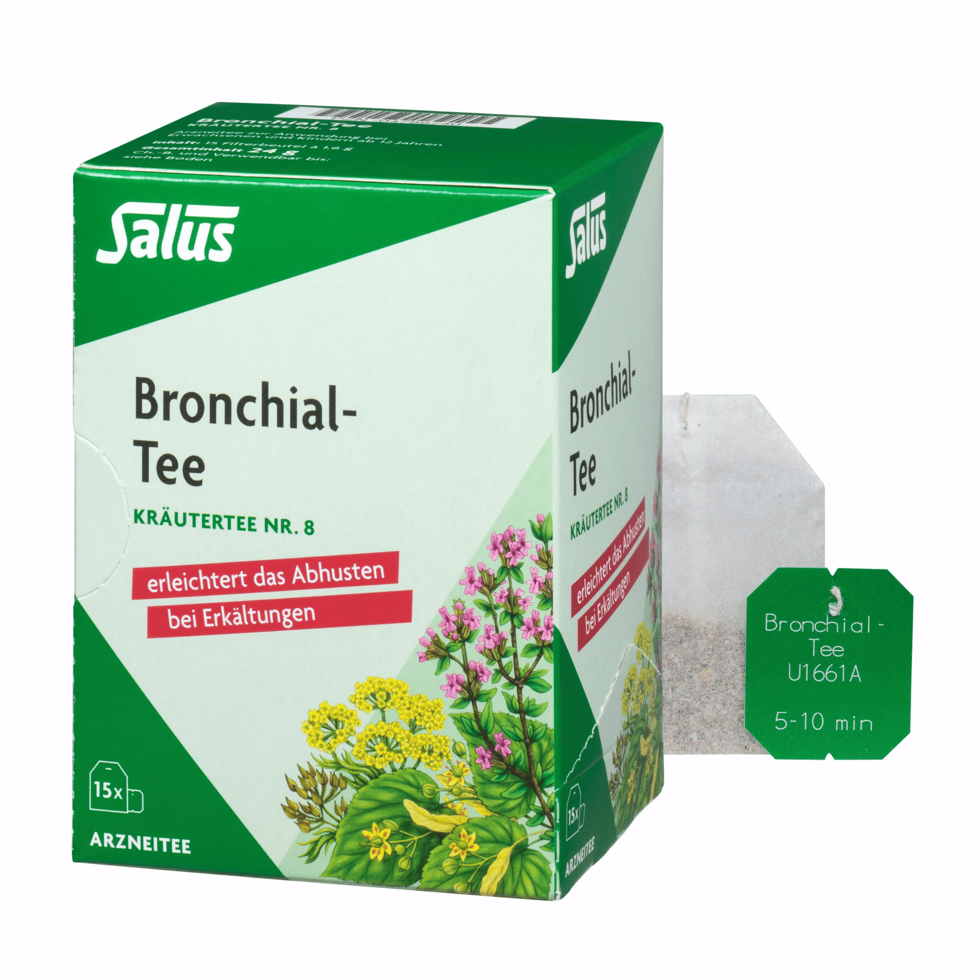Alternate Image of Bronchial-Tee Arzneitee, Kräutertee Nr. 8 Bags, green box with german writing and tea bag
