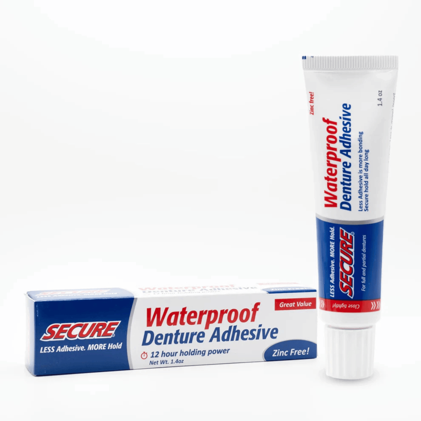 Primary Image of Secure Dental Adhesive Cream, white and blue tube and box