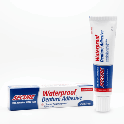 Primary Image of Secure Dental Adhesive Cream, white and blue tube and box