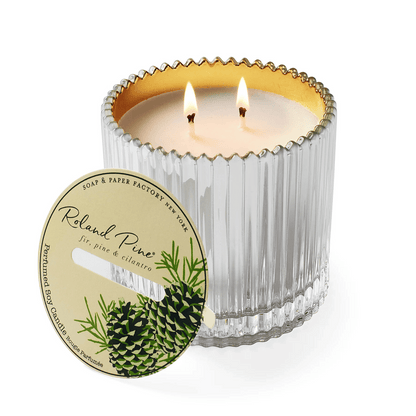 Primary Image of Roland Pine Silver & Gold Two-Wick Ribbed Glass Soy Candle