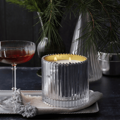 Alternate Image of Roland Pine Silver & Gold Two-Wick Ribbed Glass Soy Candle