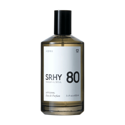 Primary Image of 80. Latitudinal EDP, dark round perfume bottle with white label