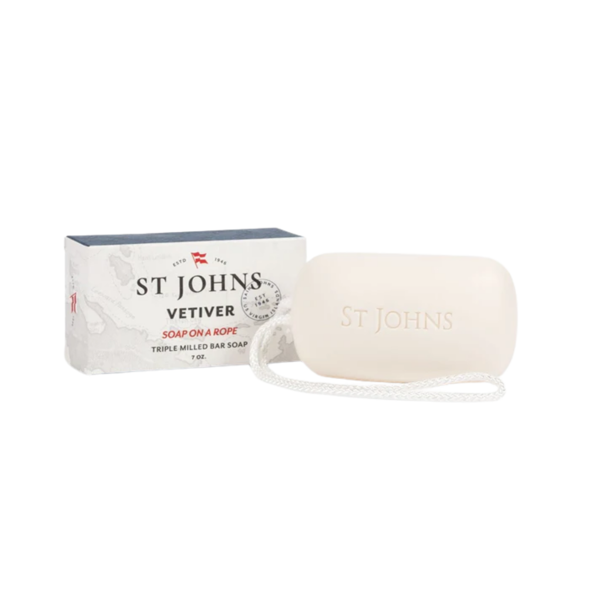primary image of st. johns vetiver soap on a rope
