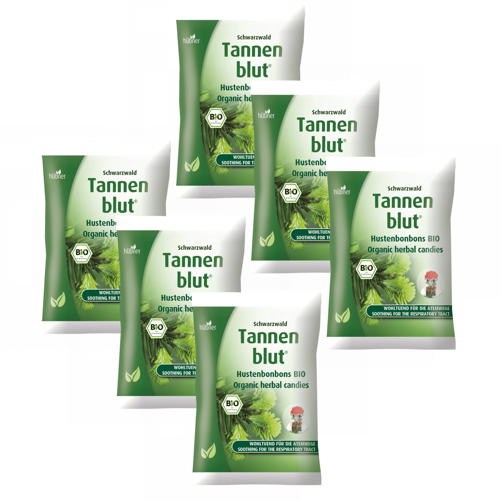 Primary Image of Tannenblut Filled Lozenges 6 Pack, green and white lozenge bags