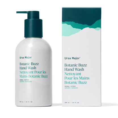Alternate Image of Botanic Buzz Hand Wash, liquid soap in white metal bottle with pump box