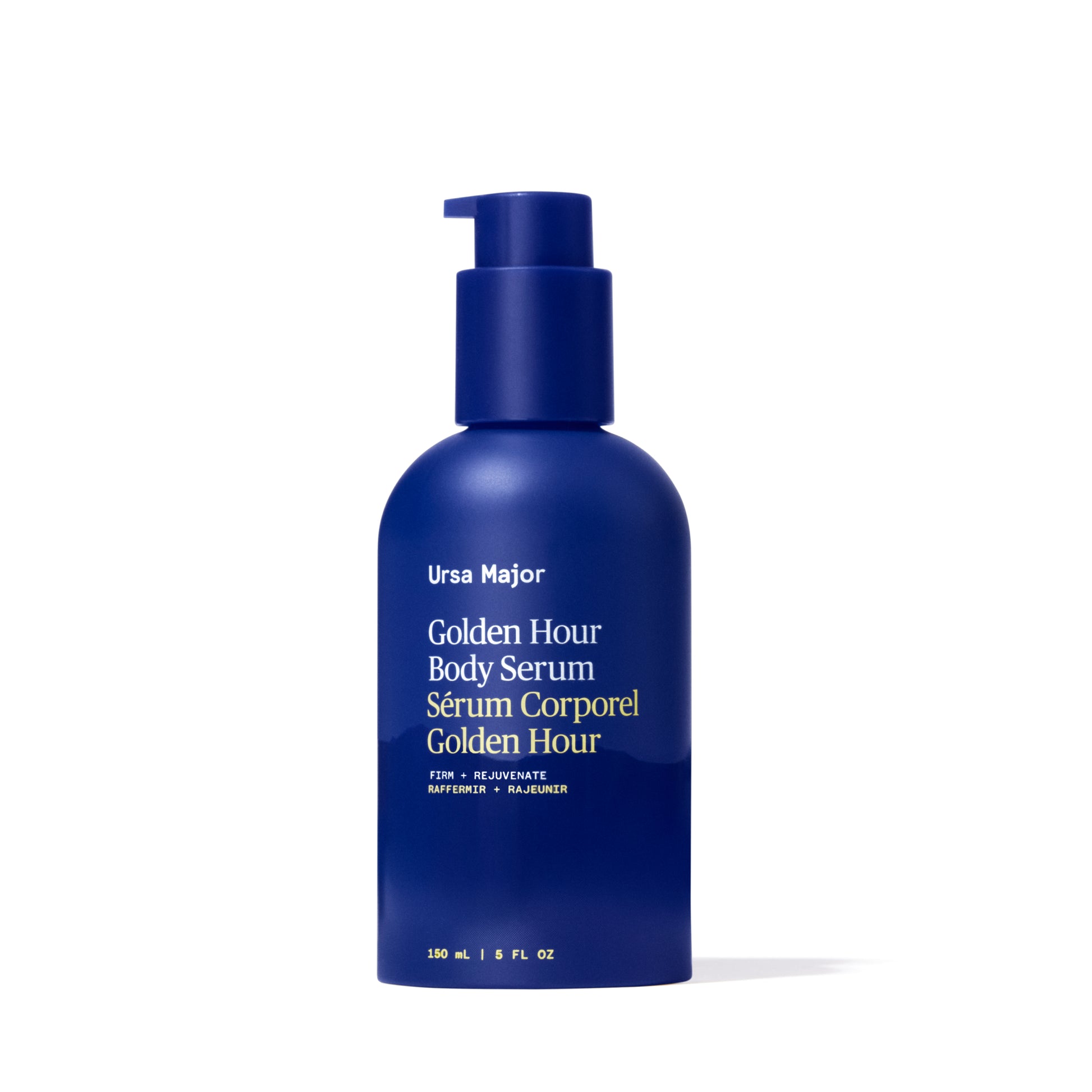 Primary Image of Golden Hour Body Serum, dark blue pump top bottle