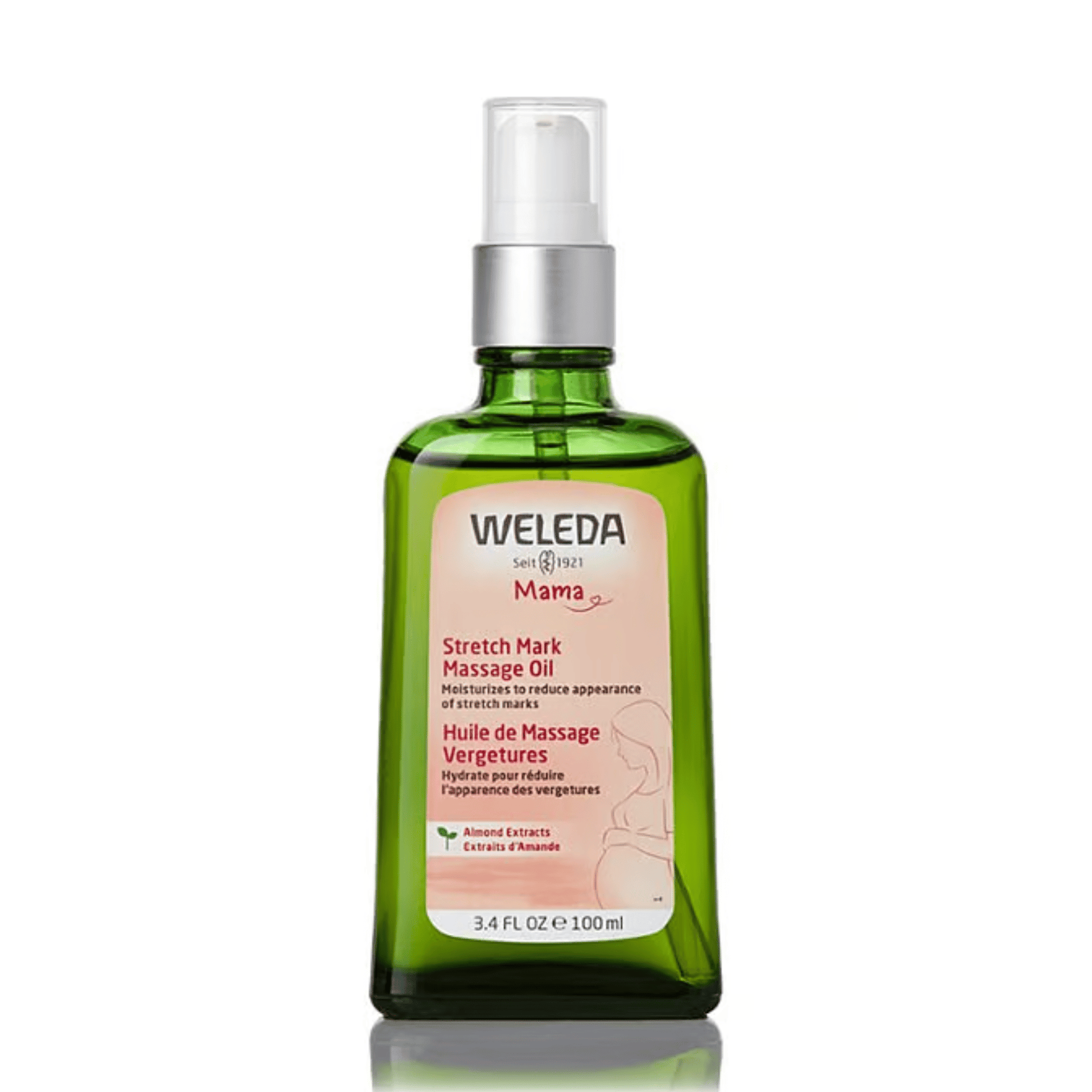 Alternate Image of Stretch Mark Massage Oil, green pump top oil bottle