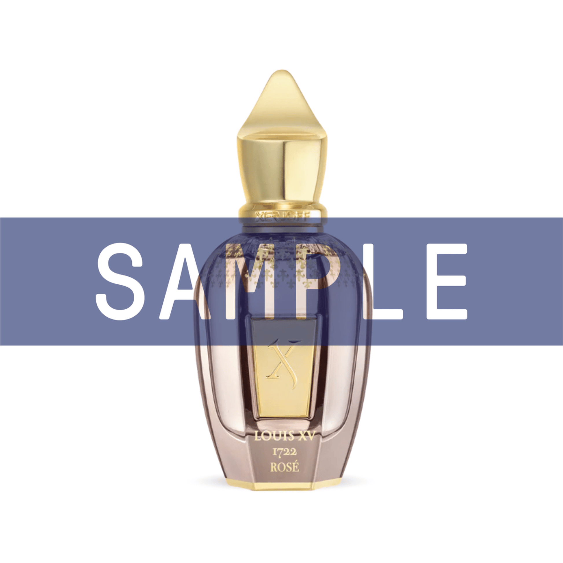 Primary Image of Sample - Louis VX 1722 Rose Parfum, pink perfume bottle with gold cap with sample written over it