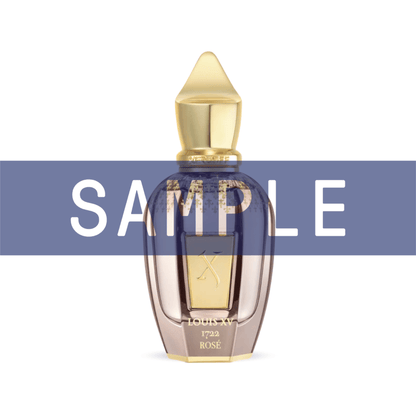 Primary Image of Sample - Louis VX 1722 Rose Parfum, pink perfume bottle with gold cap with sample written over it