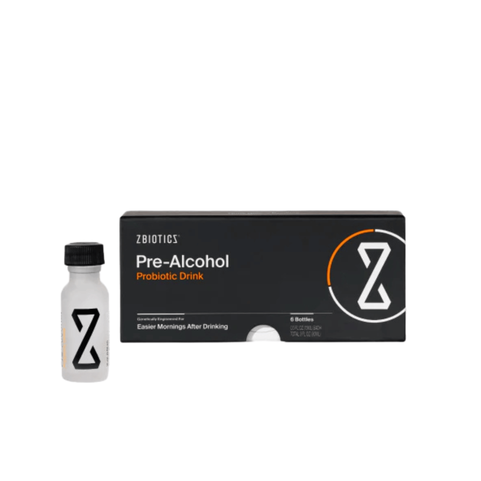 Primary Image of Pre-Alcohol Probiotic Drink 6 pack, small frosted bottle with black cap
