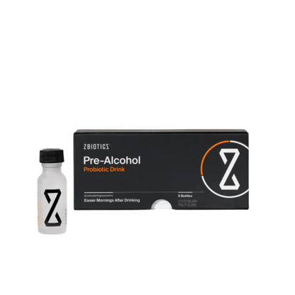Primary Image of Pre-Alcohol Probiotic Drink 6 pack, small frosted bottle with black cap