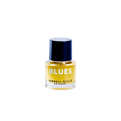 Primary Image of BLUES Perfume Extrait, small perfume bottle with blue writing