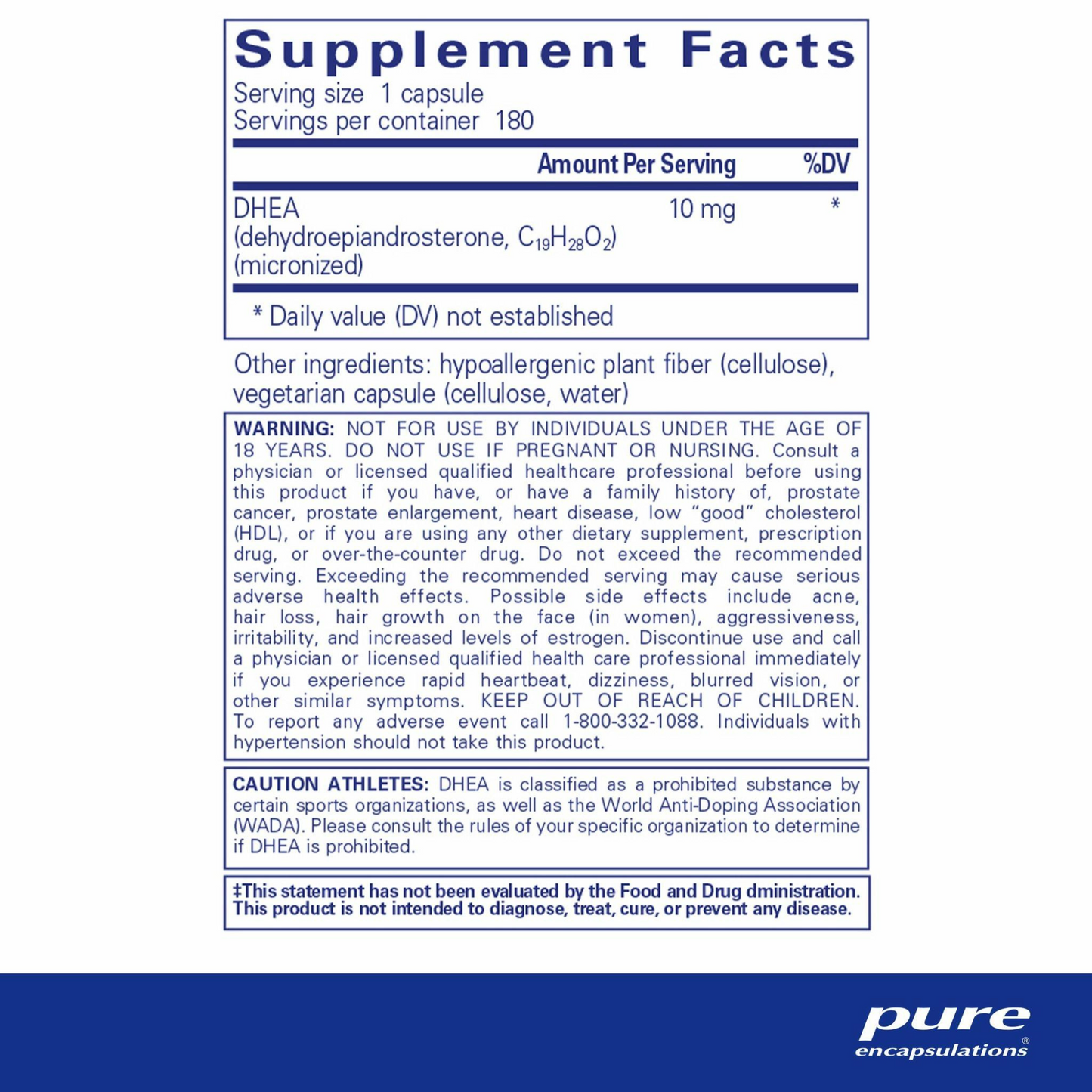 Pure Encapsulations DHEA 10 mg Capsules (180 count) #10085799