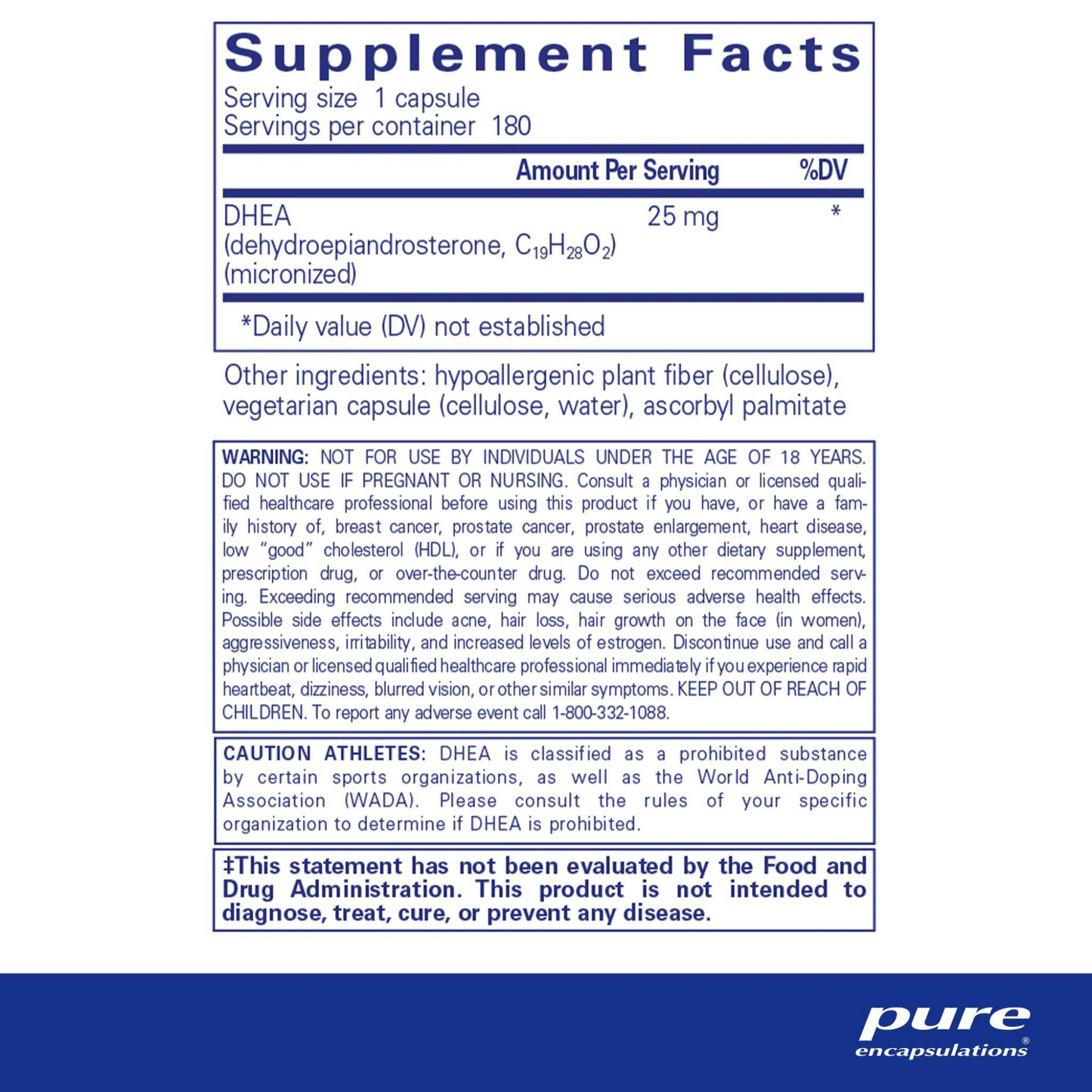 Pure Encapsulations DHEA 25 mg. Capsules (180 count) #10085781