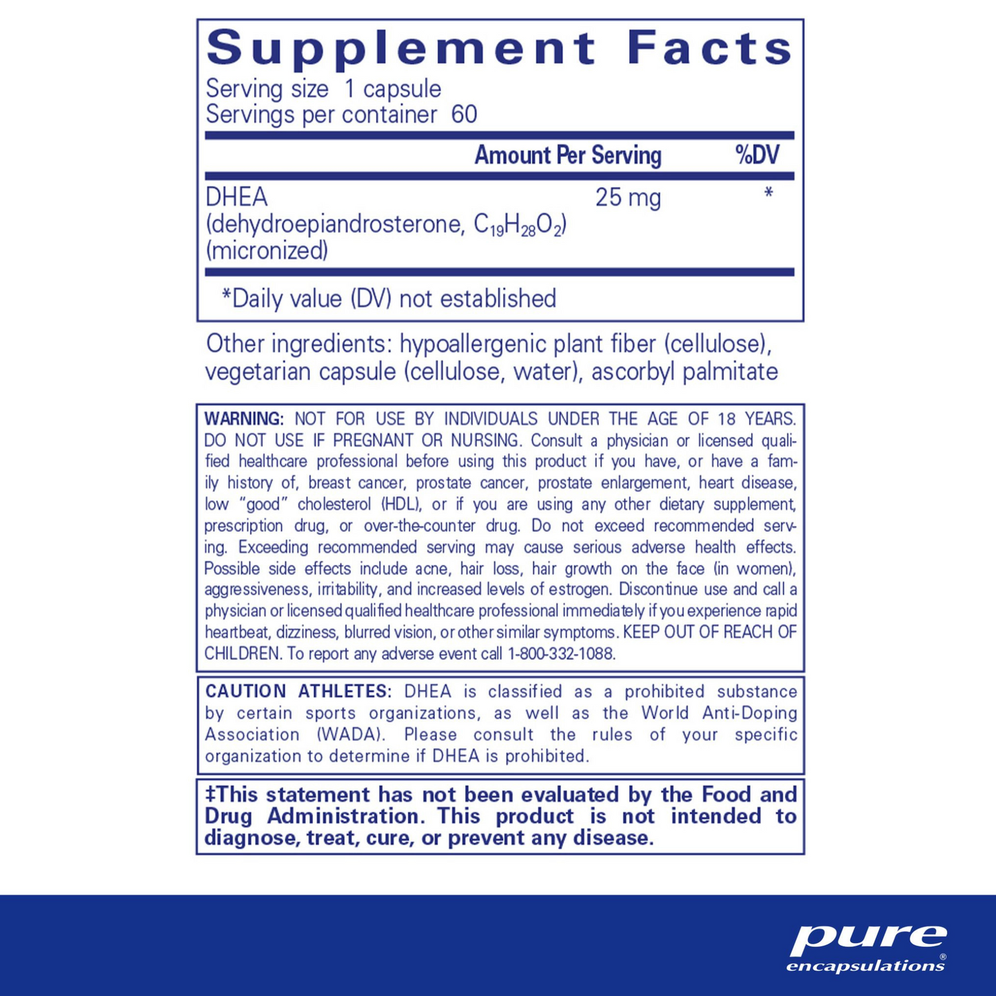 Pure Encapsulations DHEA 25 mg. Capsules (60 count) #10085797