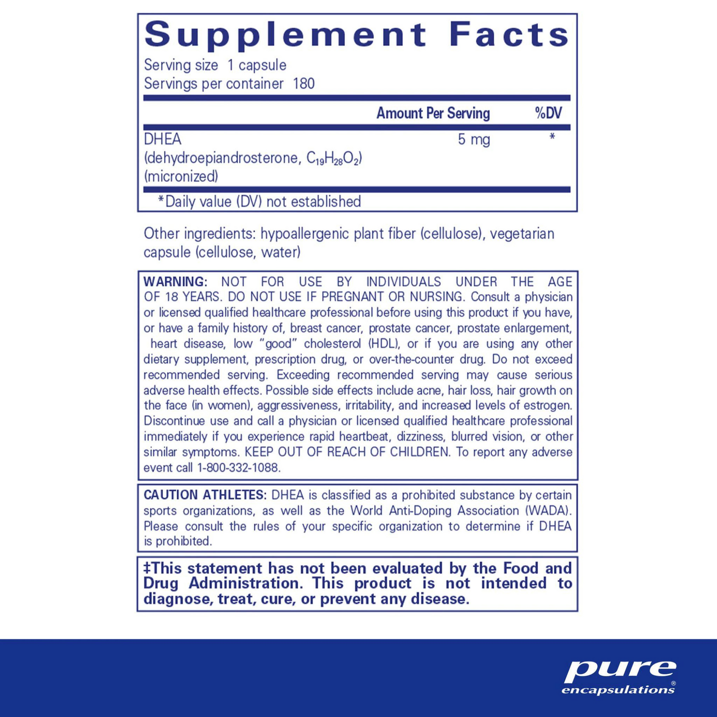Pure Encapsulations DHEA 5 mg. Capsules (180 count) #10085803