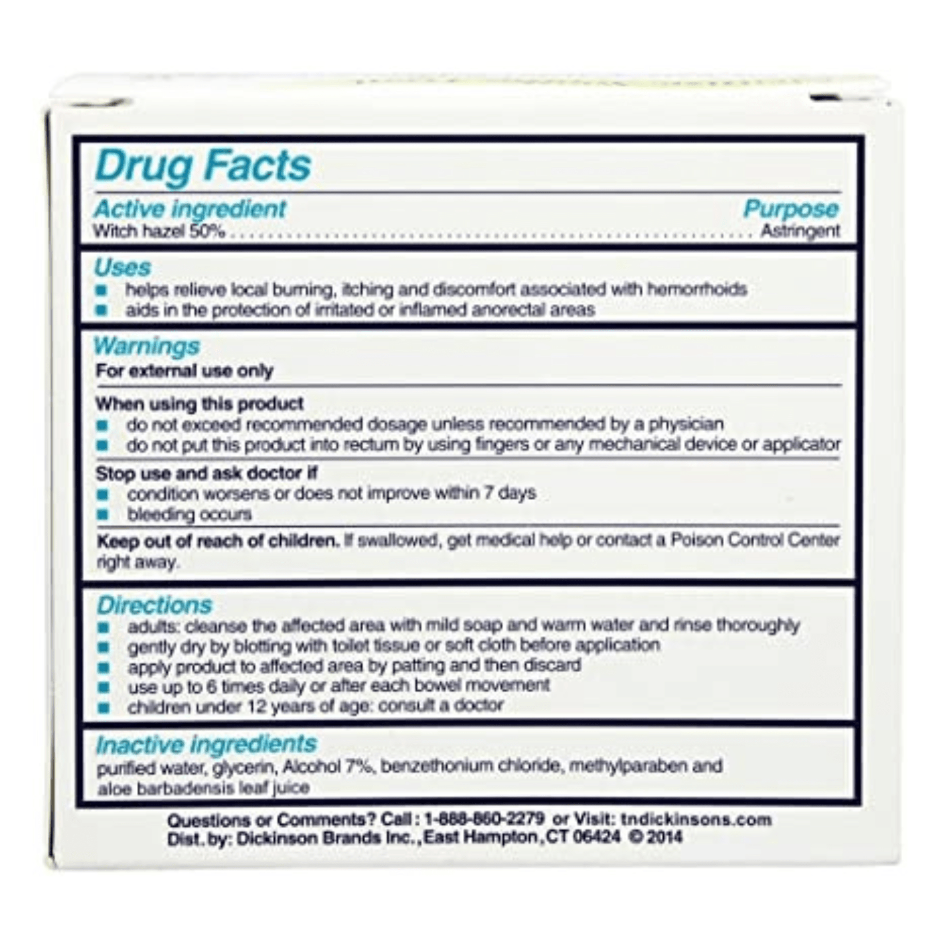 Alternate Image of Witch Hazel Hemorrhoidal Pads Drug Facts